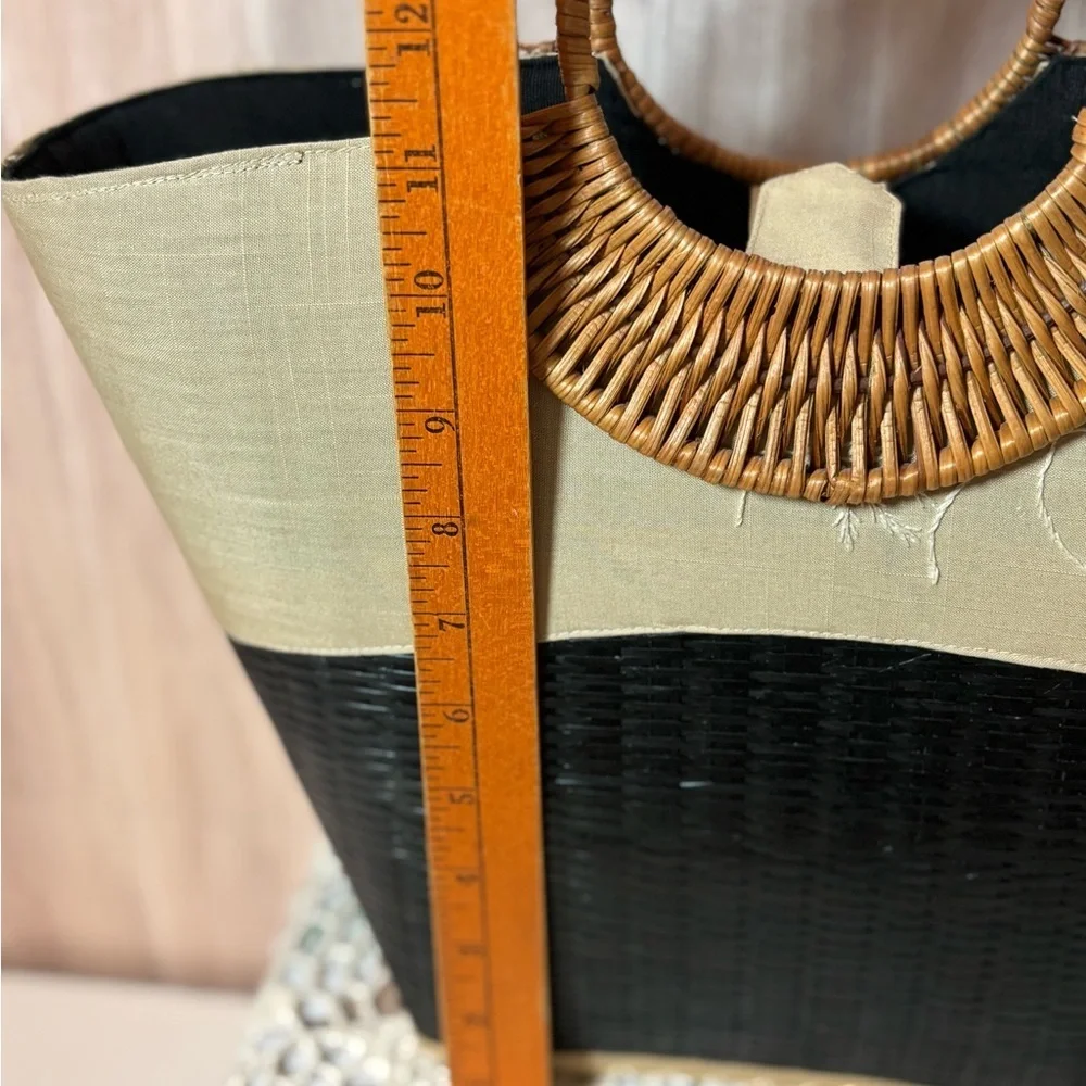 Mad Bags Black and Tan Canvas and Woven Tote Bag - Picture 8 of 12